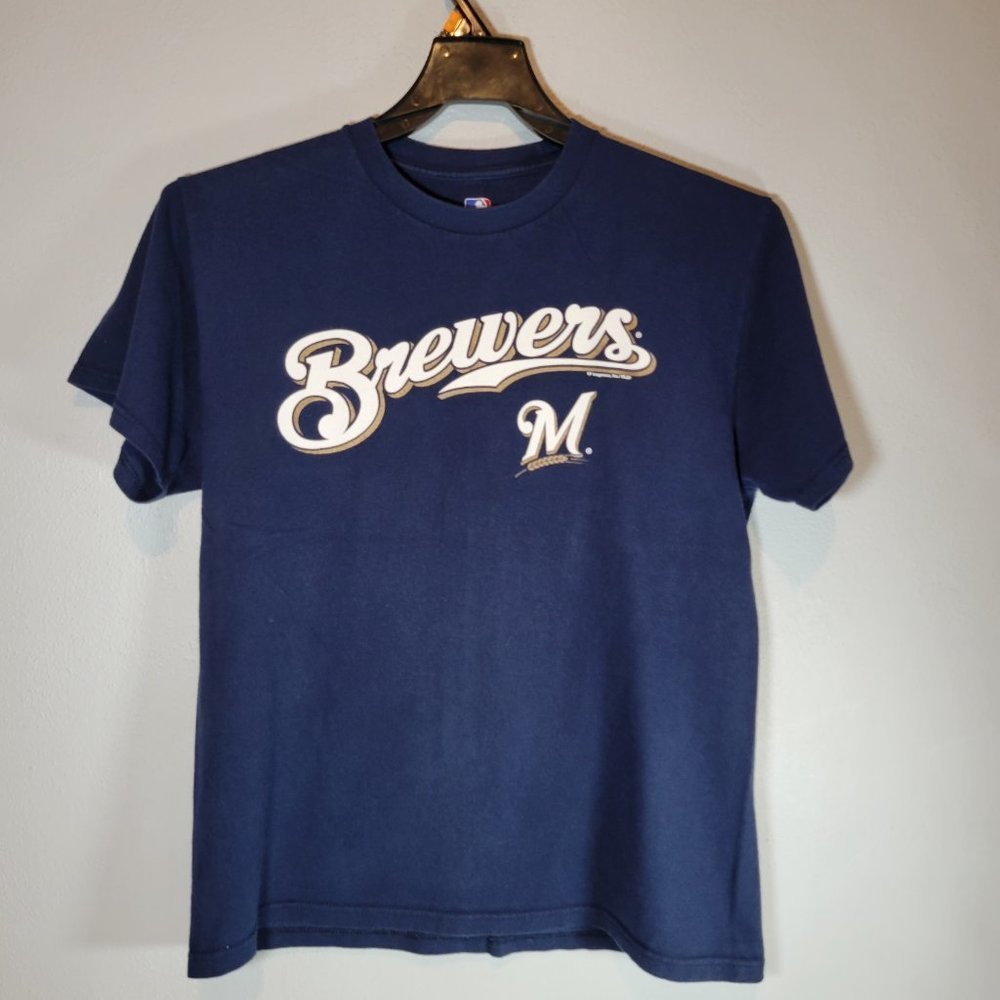 Milwaukee Brewers Men's T-Shirt Blue Baseball MLB Size Medium Pit to Pit: 19"